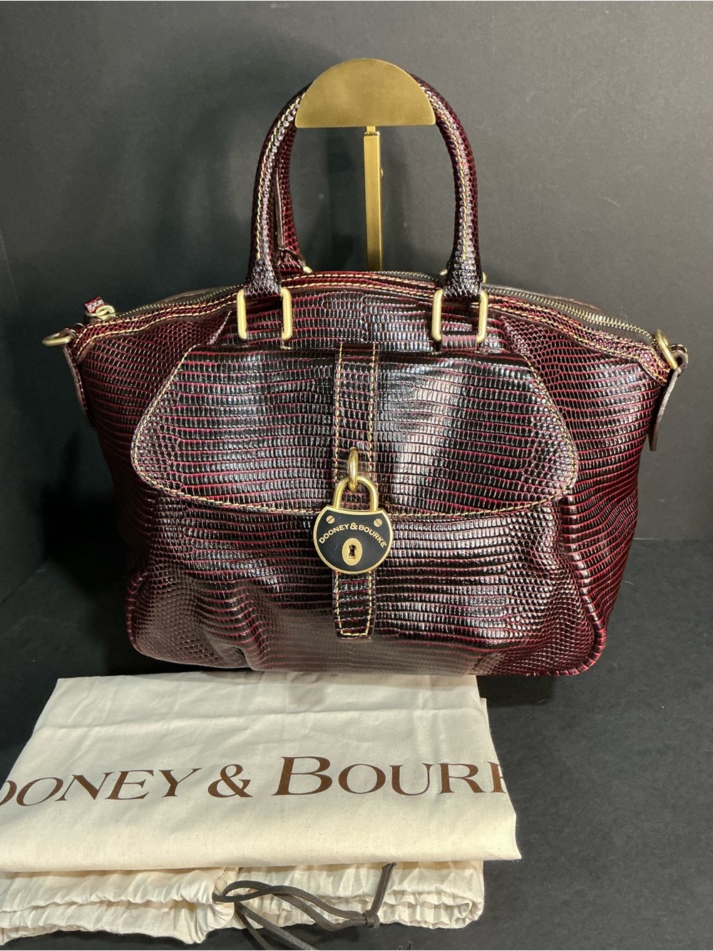 Dooney & Bourke Burgundy Lizard-Embossed Leather Satchel